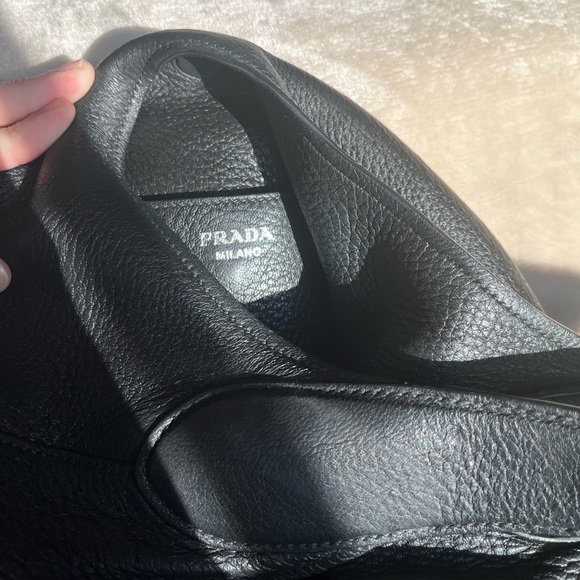 Prada Sacca Nero Bag - Large Black Leather Hobo Bag WITH AUTHENTICITY CARD - Picture 6 of 13
